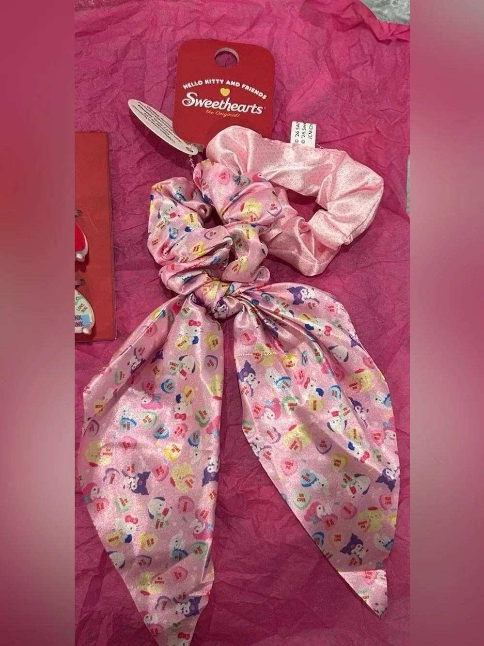 Hello Kitty BUNDLE: Patterned Bow Scrunchie Set, Earrings and Hair Clips. NWT